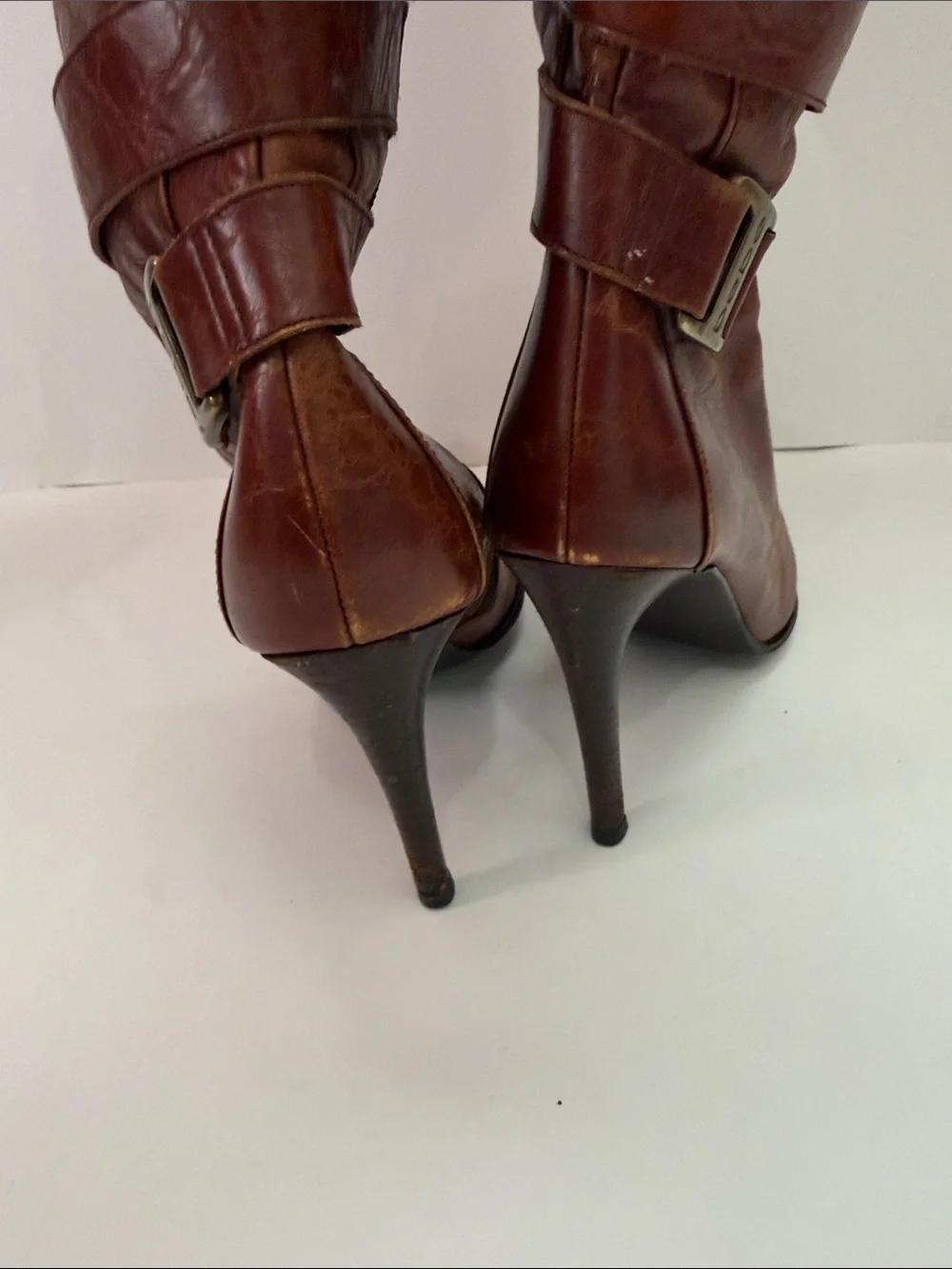bebe leather Chestnut Brown Pointed Toe Over-the-Knee Stiletto Boots